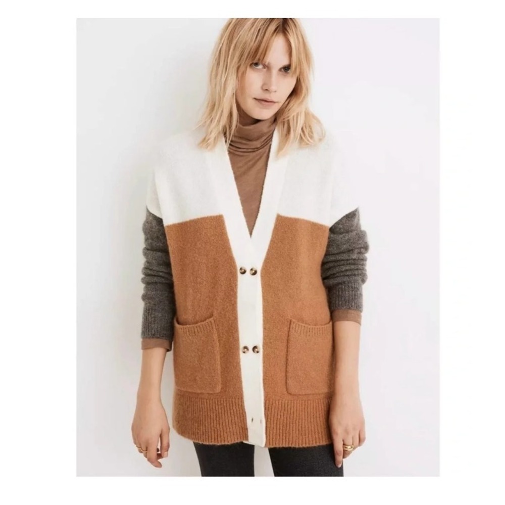 Madewell Allston Double-Button Colorblock Cardigan Sweater Women's M Alpaca Wool